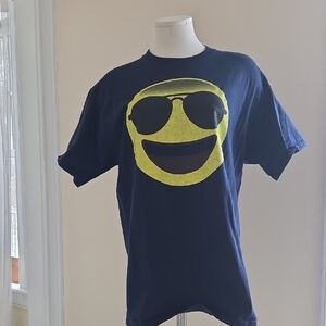 Fruit of the Loom Navy Blue T-Shirt with Yellow Emoji